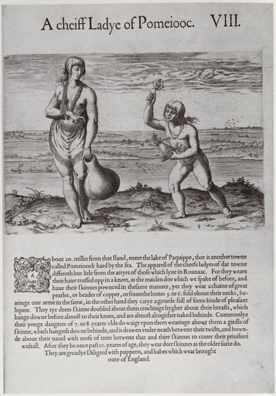 Mujer india y niña, grabado por Theodor de Bry (1528-1598) de John White